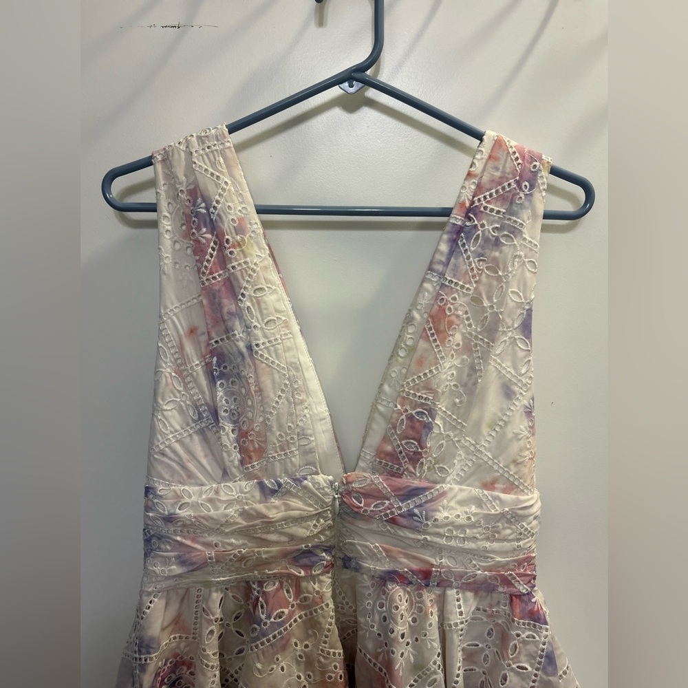 Gianni Bini White Eyelet Tiered Dress with Pastel Floral Accents - Picture 7 of 12